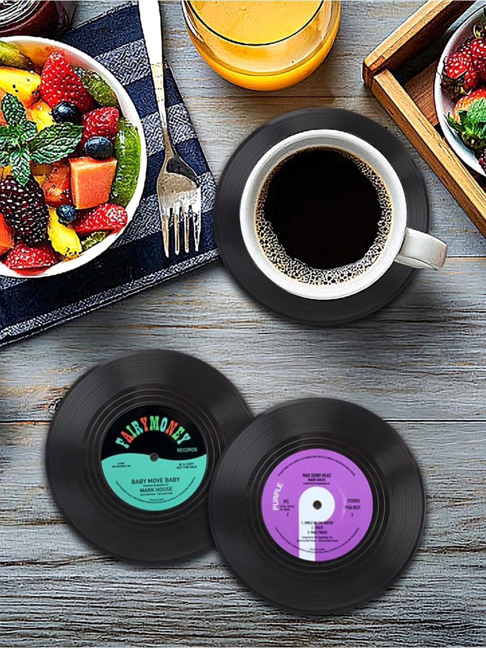 Record Player Coaster Set - Picture 5 of 5